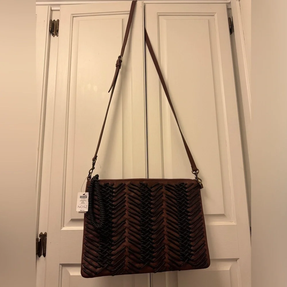 NWT Chico's Crisscross Crossbody Leather Bag Brown and Black